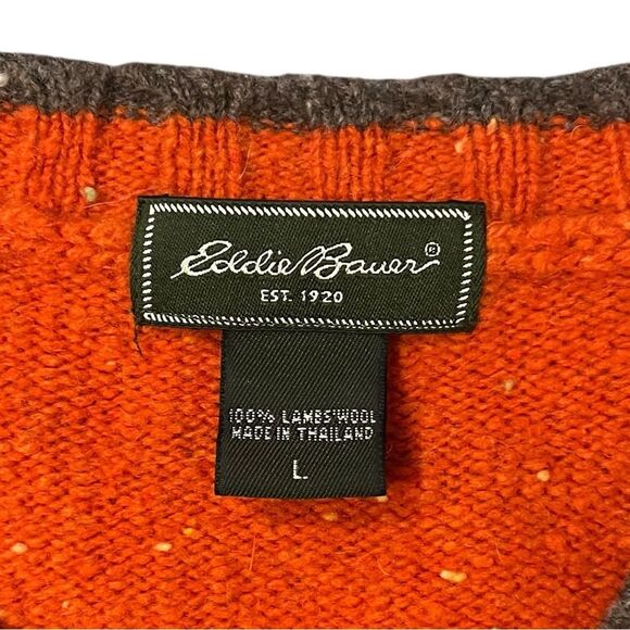 Eddie Bauer Vintage 90s Wool Sweater Orange V Neck Southwestern Boho Mens Large - Picture 3 of 4